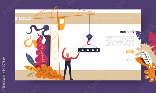 Building industry construction process online web page template vector concrete house
