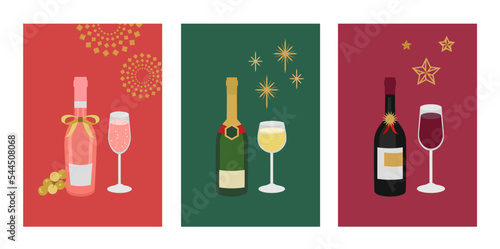 Various Bottles. Champagne, Prosecco, Rose, red wines. Celebration concept.