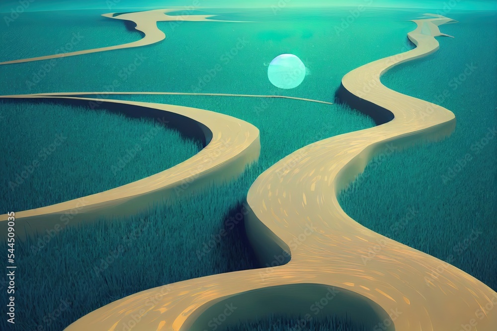 3d illustration of infinity road isolated. never ending 3d road floating. unusual 3d illustration.