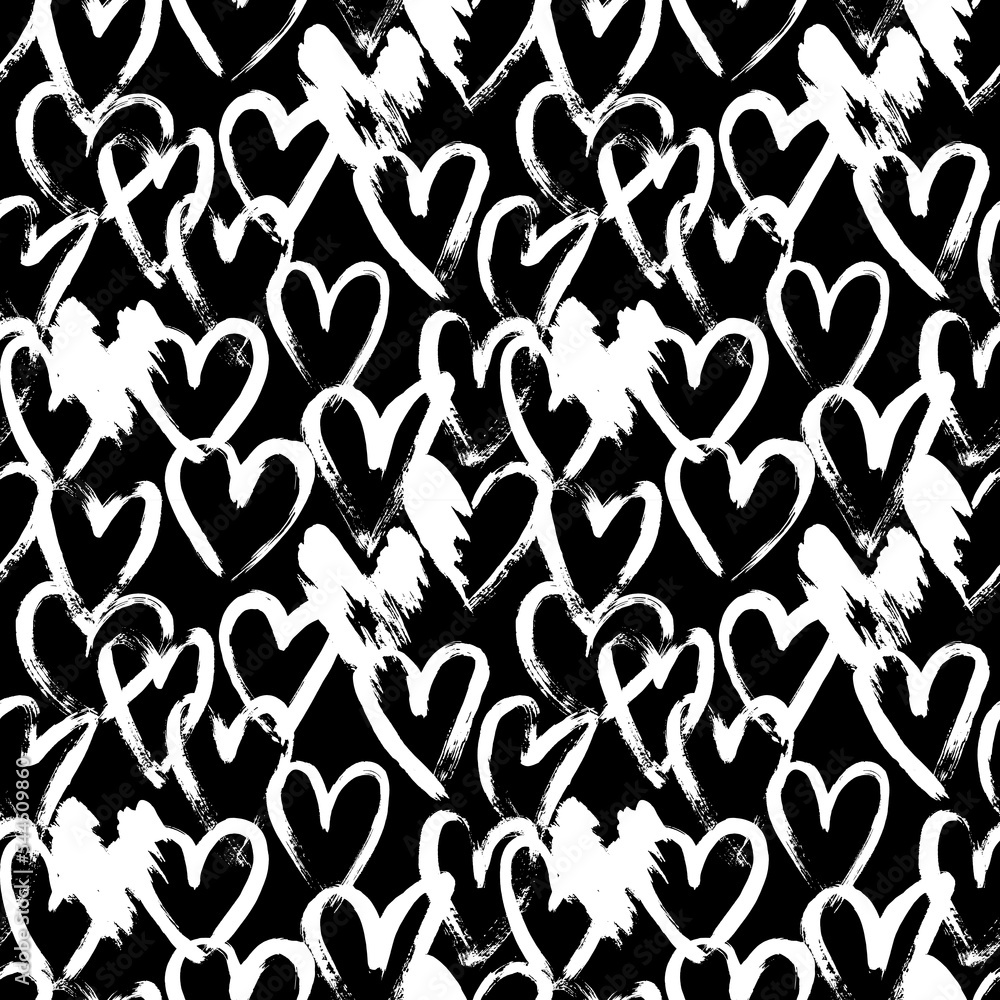 Obraz premium Dry Brush Artwork Heart Seamless Vector Pattern