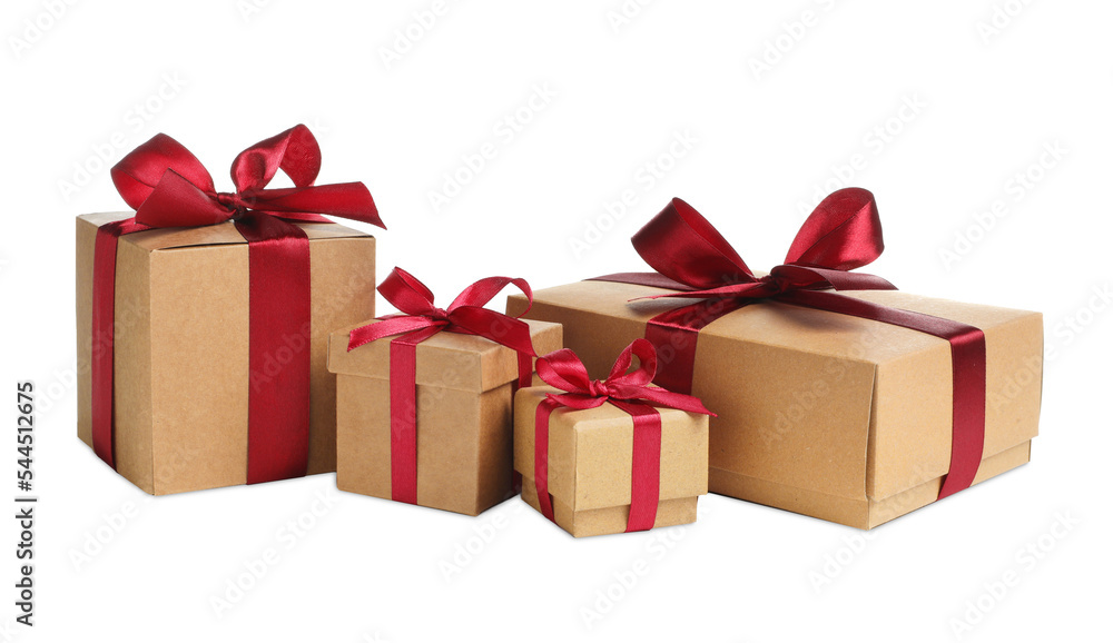 Obraz premium Christmas gift. Kraft boxes on white background