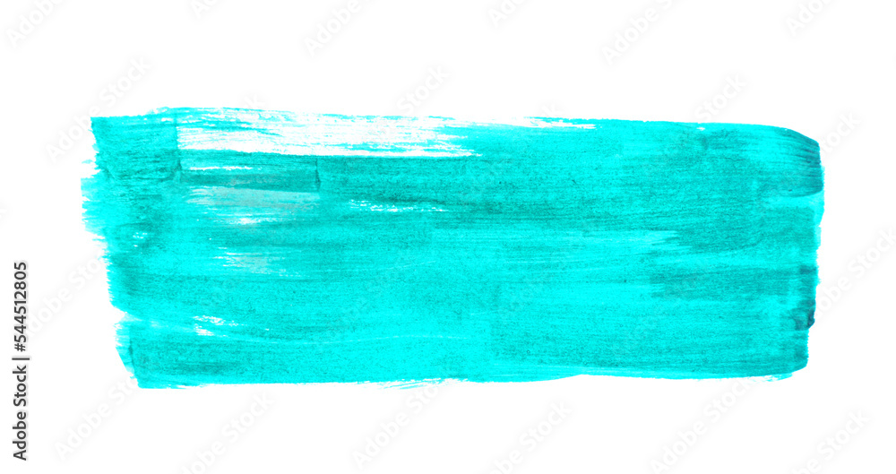 Fototapeta premium Turquoise paint stroke drawn with brush on white background, top view