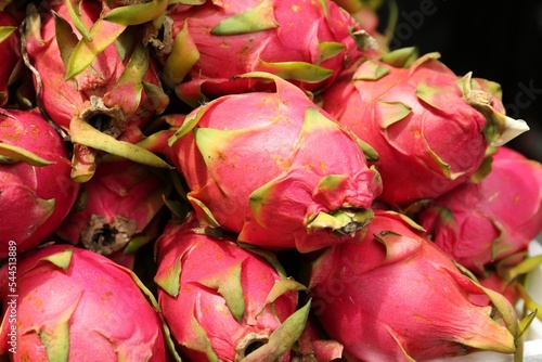 Pile of delicious fresh ripe pitahayas  closeup