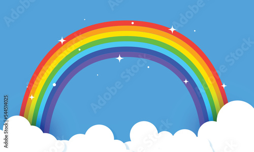 Rainbow with clouds on blue background
