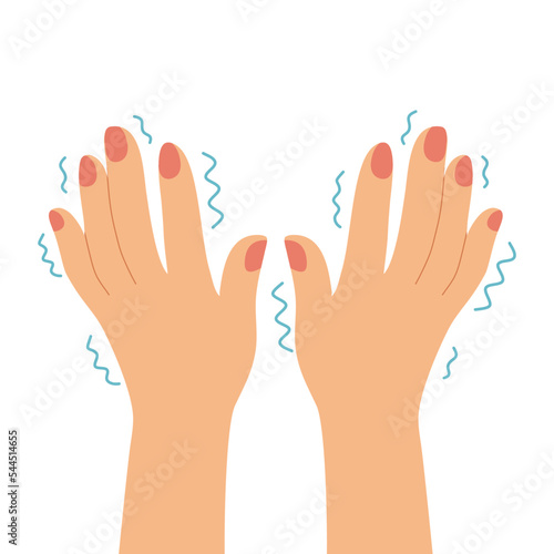 Hand tremor concept vector illustration. Shivering hands from fear or cold in flat design on white background.