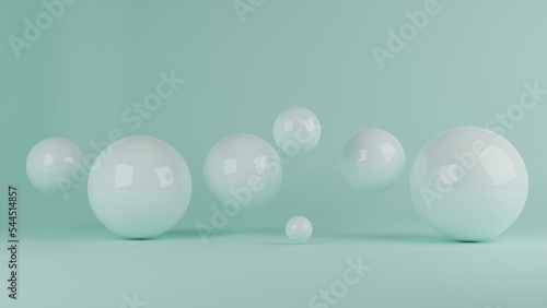 3D render of round reflected spheres  Glossy bubbles in empty space  3d render illustration