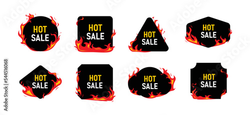 Hot sale badges fire deal banner hot price badge and promotion offer flaming label