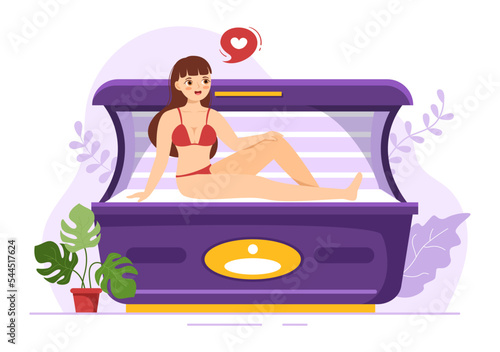 Tanning Bed Procedure to Get Exotic Skin with Modern Technology at the Spa Salon Solarium in Flat Cartoon Hand Drawn Templates Illustration