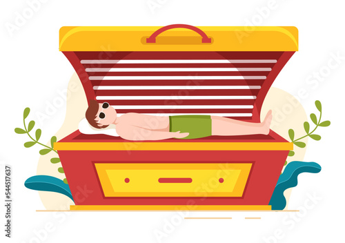 Tanning Bed Procedure to Get Exotic Skin with Modern Technology at the Spa Salon Solarium in Flat Cartoon Hand Drawn Templates Illustration