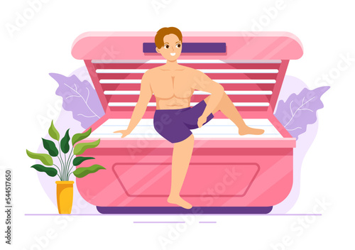 Tanning Bed Procedure to Get Exotic Skin with Modern Technology at the Spa Salon Solarium in Flat Cartoon Hand Drawn Templates Illustration