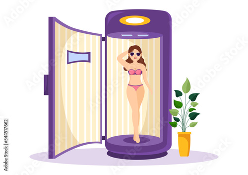 Tanning Bed Procedure to Get Exotic Skin with Modern Technology at the Spa Salon Solarium in Flat Cartoon Hand Drawn Templates Illustration