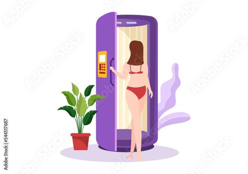 Tanning Bed Procedure to Get Exotic Skin with Modern Technology at the Spa Salon Solarium in Flat Cartoon Hand Drawn Templates Illustration