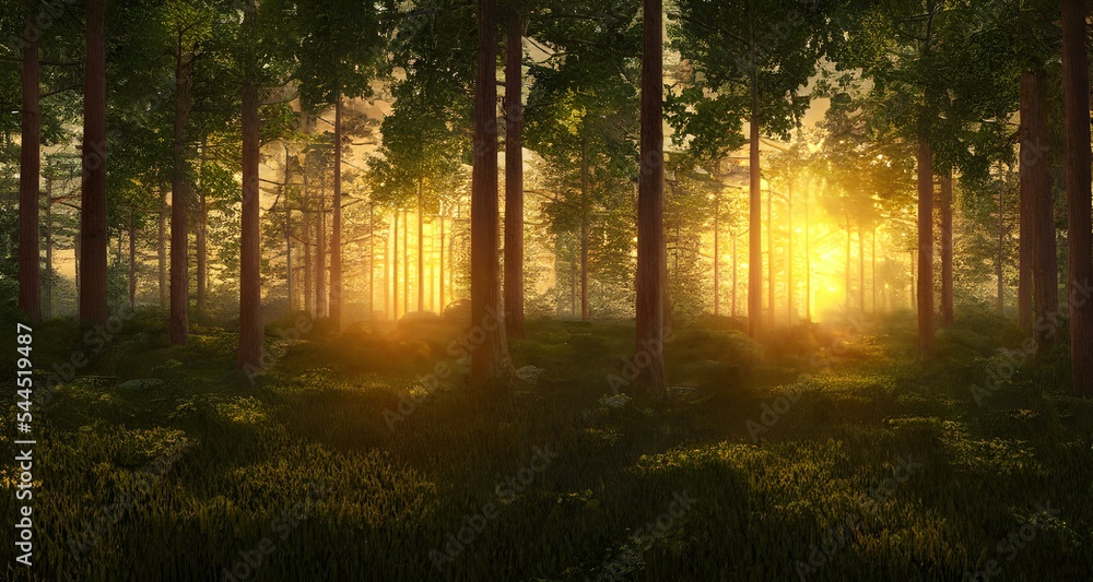 Obraz premium beautiful view of sunrise in the forest