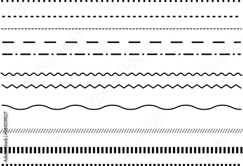 シンプルな飾り罫線・ラインのイラストセット（点線、破線、波線）
