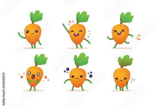 set of food vegetables carrot mascot character set