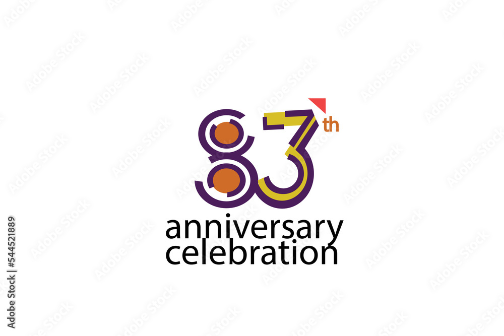 83 year anniversary celebration abstract style logotype. anniversary with purple, yellow, orange color isolated on white background, vector design for celebration, invitation, greeting card - Vector