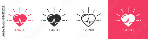Heart beat icon line art vector or medical heartbeat rhythm and blood pressure flat pictogram graphic as ecg electrocardiogram outline silhouette logo, hypertension pulse health care image black white