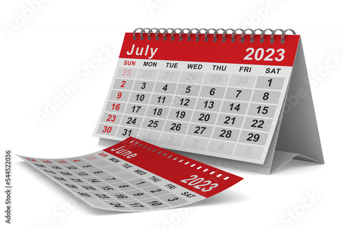 2023 year. Calendar for July. Isolated 3D illustration