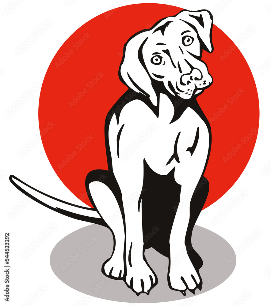 Obraz premium Illustration of dog sitting front view done on retro style.