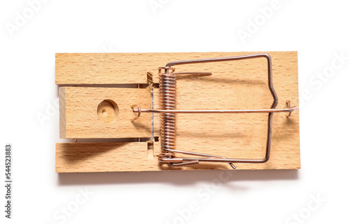 Bilde på lerret Empty wooden mousetrap on white background