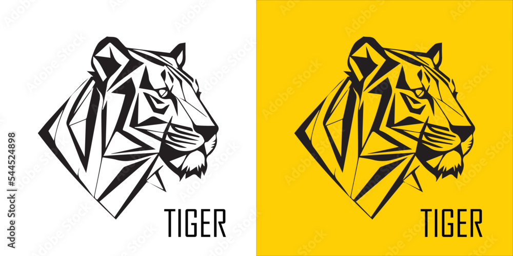 Tiger Head Side View Geometric Logo Vector. Tiger Head Tattoo Design