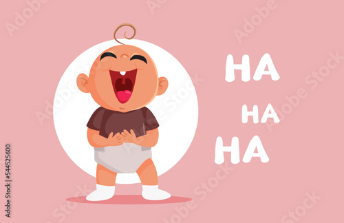 Happy Baby Laughing Out Loud Vector Cartoon illustration. Small child having a sense of humor expressing joy 
