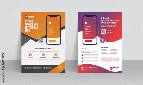 Mobile app promotion flyer brochure cover template with creative layout