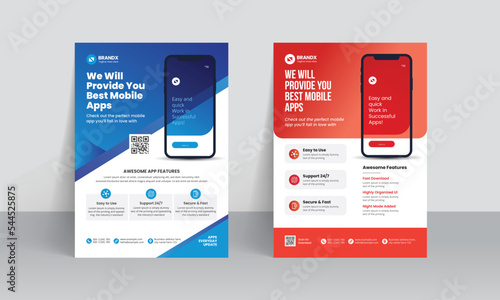 Mobile app promotion flyer brochure cover template with creative layout