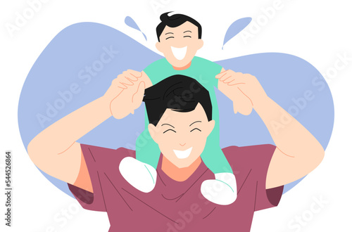 father holding son with happy expression, laughing together. suitable for family theme, parent, child, father's day, childhood, etc. flat vector illustration