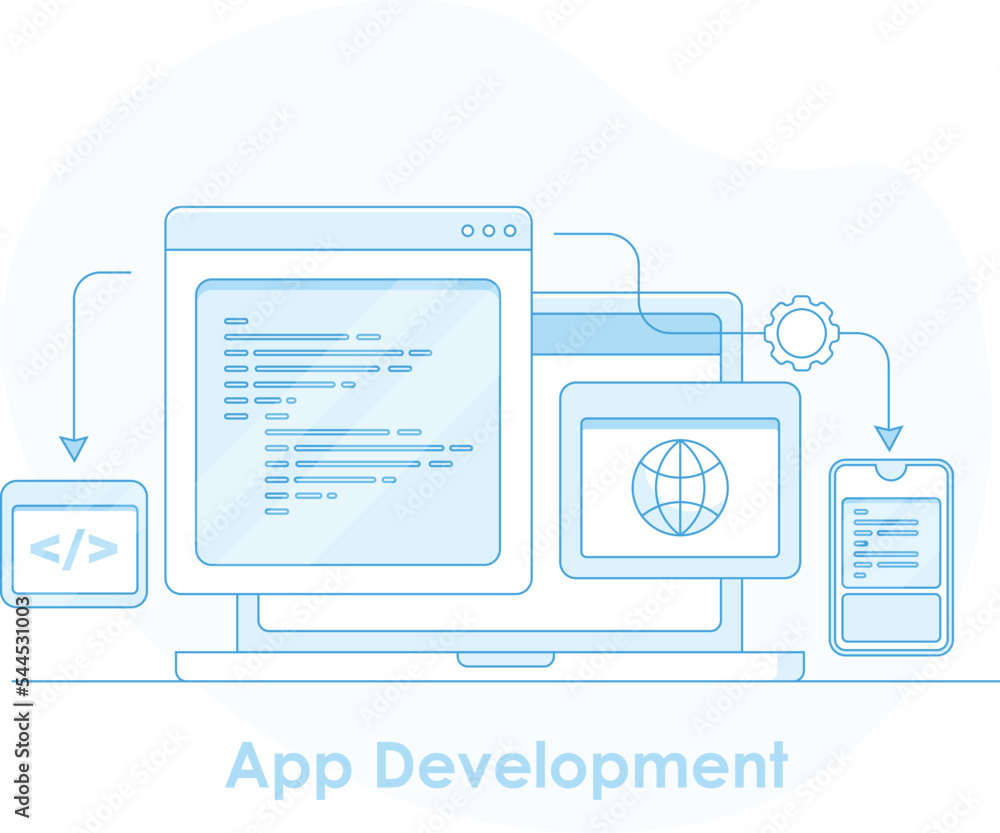 Software application development and testing on web and digital device, code programming on screen. Software application development and testing on web and digital device, code programming on screen.