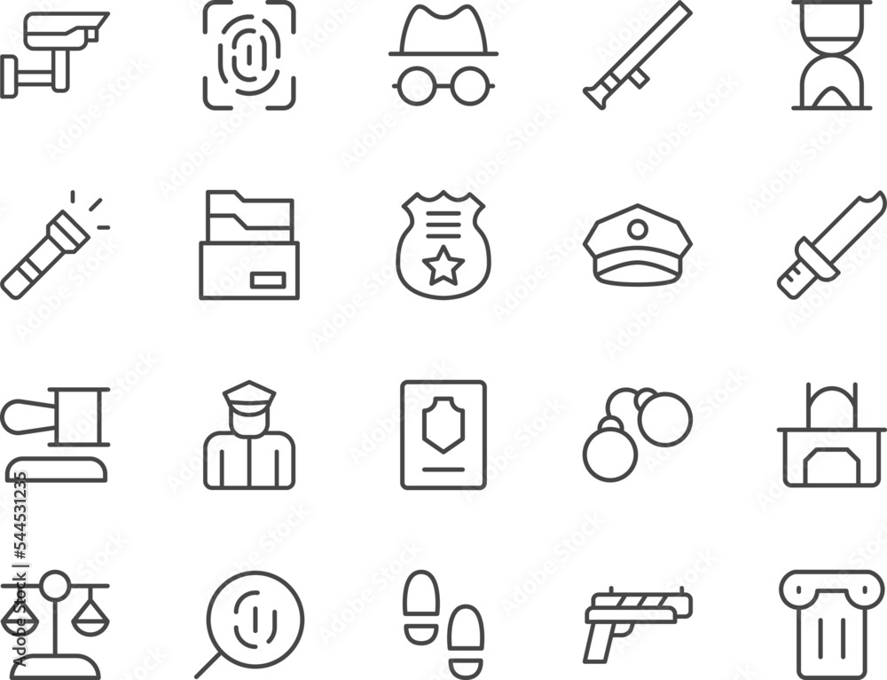 Justice line icons set.