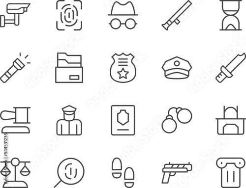 Justice line icons set.