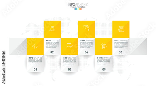 Timeline infographic vector with 6 steps can be used for workflow layout diagram annual report web design.