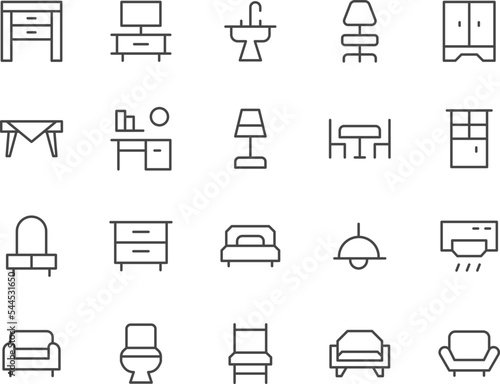Furniture line icons set.