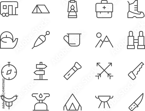 Camping line icons set.