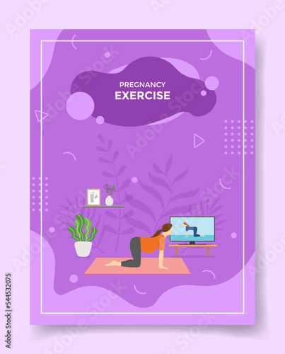 online exercise at home for pregnant or pregnancy woman for template of banners, flyer, books, and magazine cover