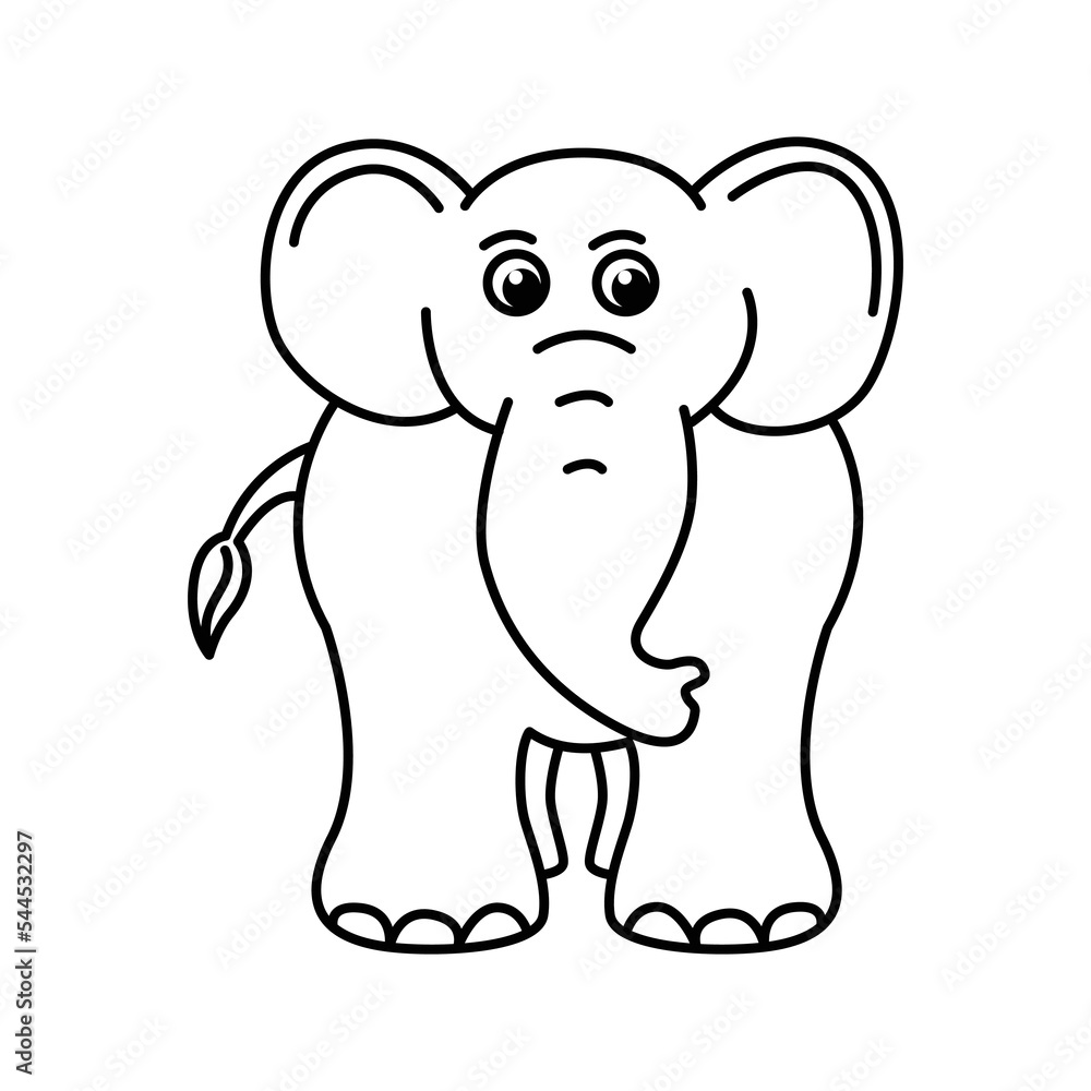 Cute elephant cartoon characters vector illustration. For kids coloring book.