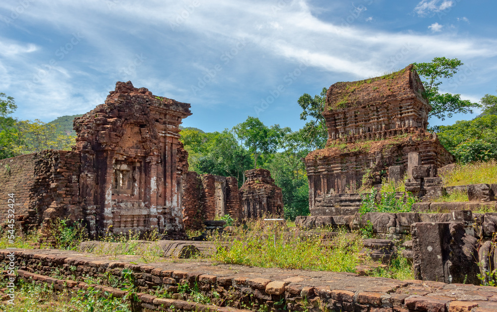 Brown ruins of the old historic Hindu temple complex of My Son Sanctuary near Hoi An Vietnam