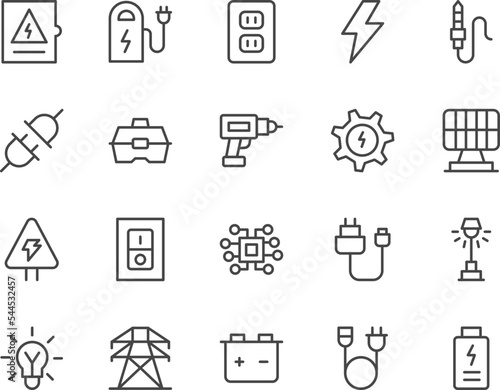 Electicity line icons set.