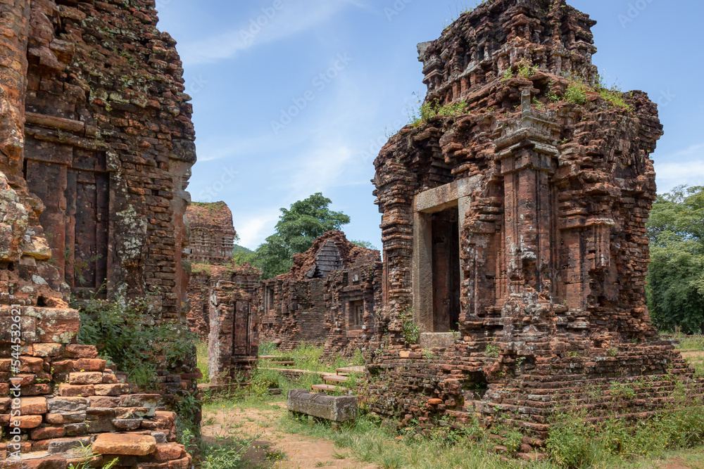 Brown ruins of the old historic Hindu temple complex of My Son Sanctuary near Hoi An Vietnam
