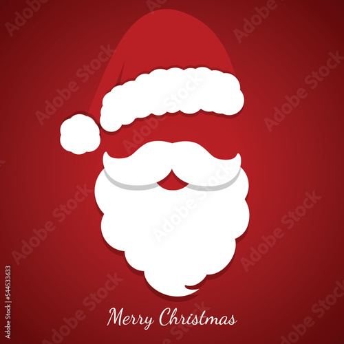 merry christmas vector concept red with Santa Claus hat and beard white beard illustration Concept for Christmas greeting or invitation card. Vector Illustration. papercraft