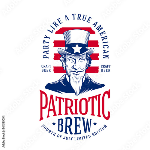 4th of July Vintage Craft Beer Label with Uncle Sam