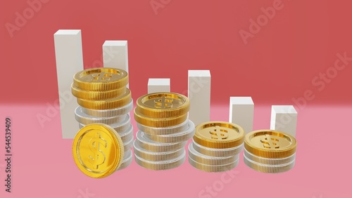 stack coin and graph with red background, Business investment for fund of real estate concept.