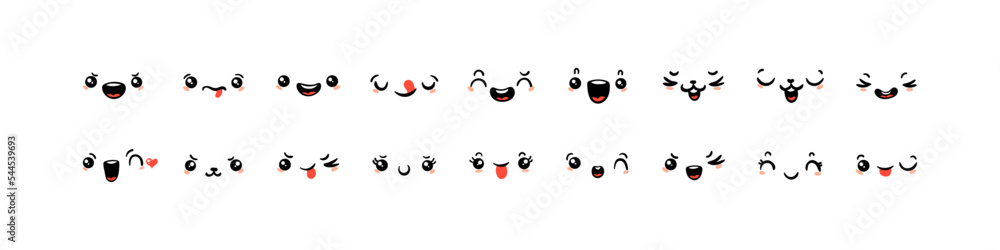 Various Cartoon Emoticons Set. Doodle faces, eyes and mouth. Caricature comic expressive emotions, smiling, crying and surprised character face expressions Various Cartoon Emoticons Set. Doodle faces, eyes and mouth. Caricature comic expressive emotions, smiling, crying and surprised character face expressions