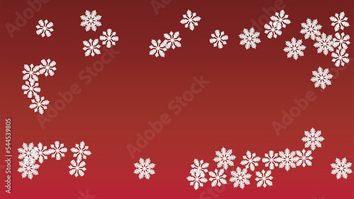Christmas  Vector Background with Falling Snowflakes. Isolated on Red Background. Realistic Snow Sparkle Pattern. Snowfall Overlay Print. Winter Sky. Papercut Snowflakes.