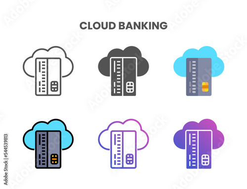 Credit Card Cloud Banking icon set style ouline, glyph, flat color and gradient. Vector Illustration for Graphic Design Element. Isolated on white background