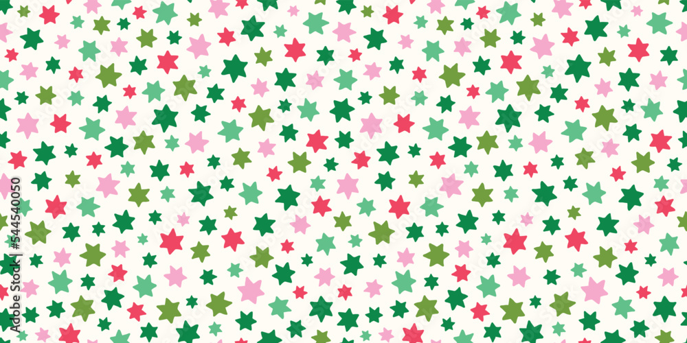 Christmas star background pattern border. Festive vector seamless repeat banner of hand drawn stars. 