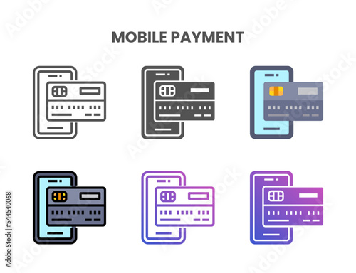 Credit Card Mobile Payment icon set style ouline, glyph, flat color and gradient. Vector Illustration for Graphic Design Element. Isolated on white background