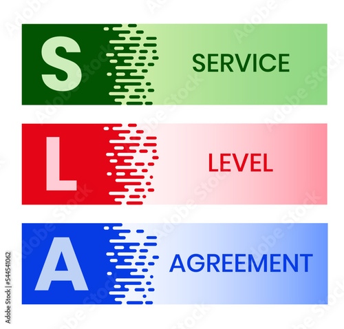 SLA - Service Level Agreement acronym, business concept background. Concept with keywords, letters and icons. Colored flat vector illustration. Isolated on white background.