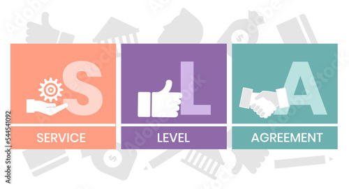 SLA - Service Level Agreement acronym, business concept background. Concept with keywords, letters and icons. Colored flat vector illustration. Isolated on white background.